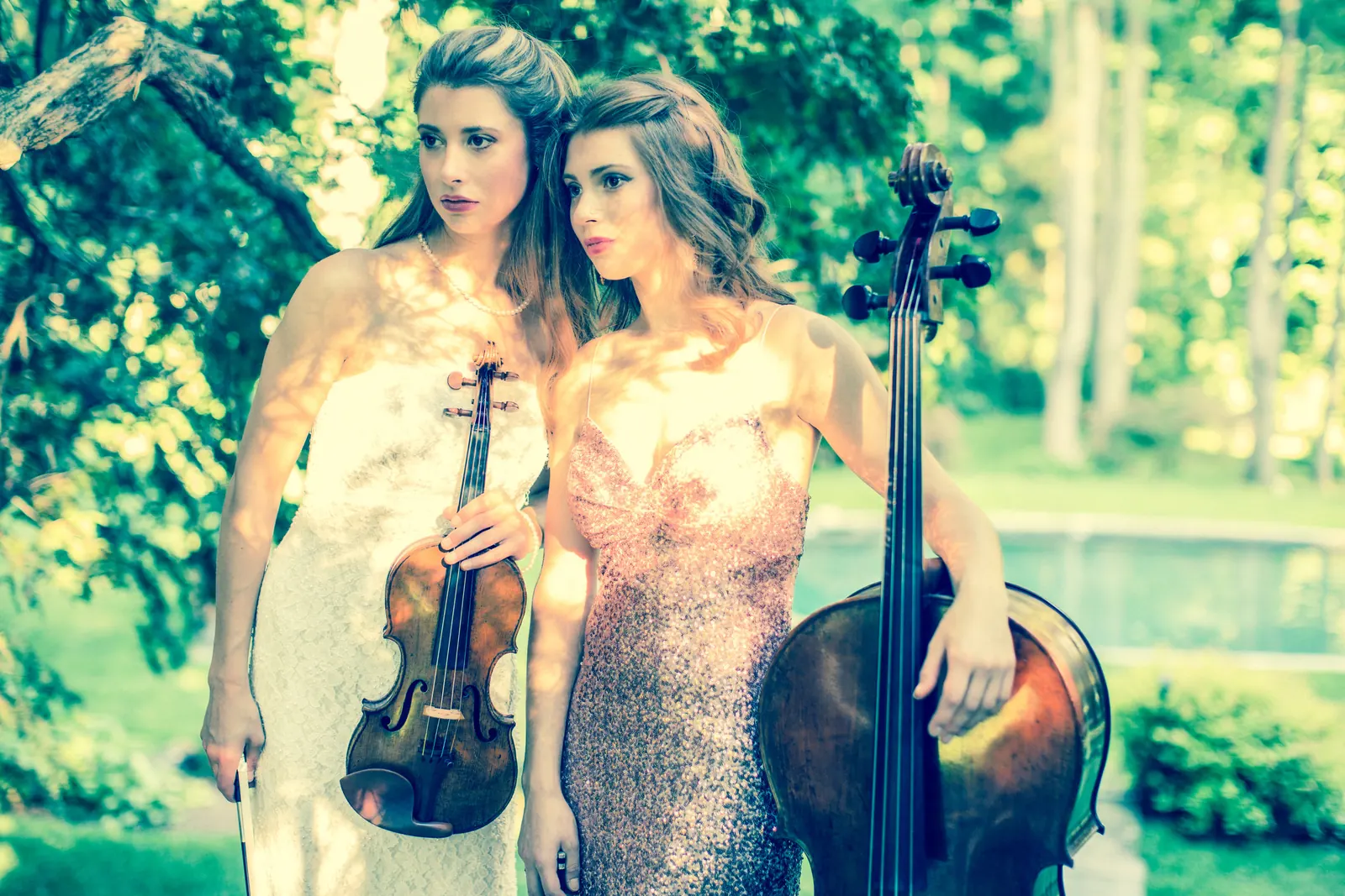 Duo Parnas — Madalyn with her sister, cellist Cicely Parnas, in a garden